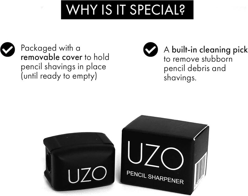 UZO Makeup Pencil Sharpener with Removable Cover | Precision Sharpener for Eyeliner, Lip, Brow Pencils, Stainless Steel Blade, Built-in Cleaning Pick, Compact Travel Design - Image 3